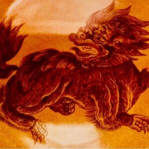 Decorative Plate Japanese Mythical Dragon Orange Red Porcelain Paris Diane Love